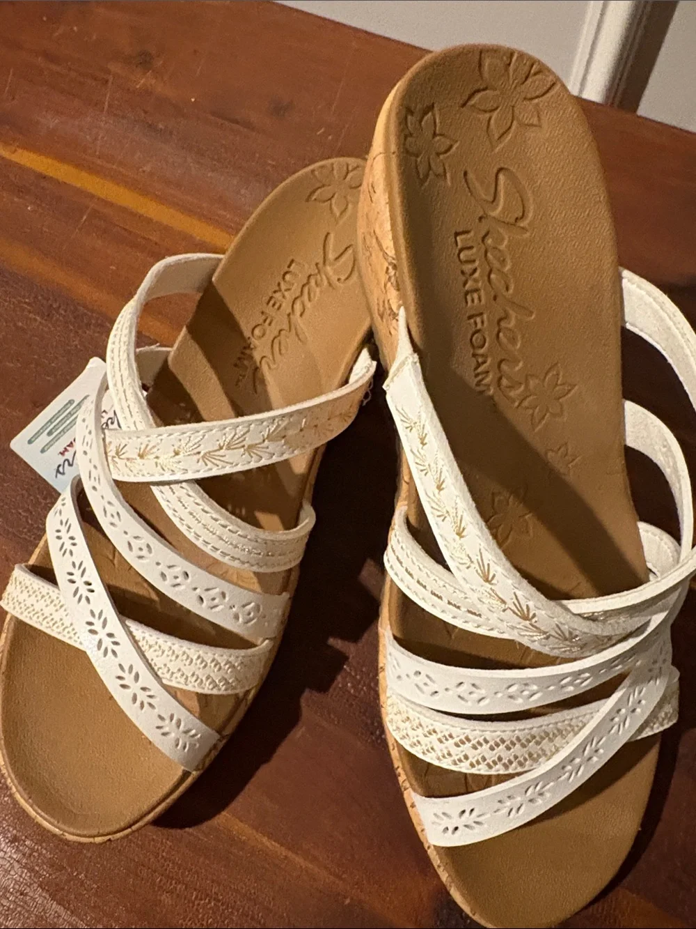 Skechers White Multi-Strap Wedge Sandals
